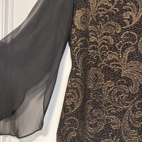 black gold scalloped floral lace sheer sleeve tunic  shift dress - Picture 3 of 8